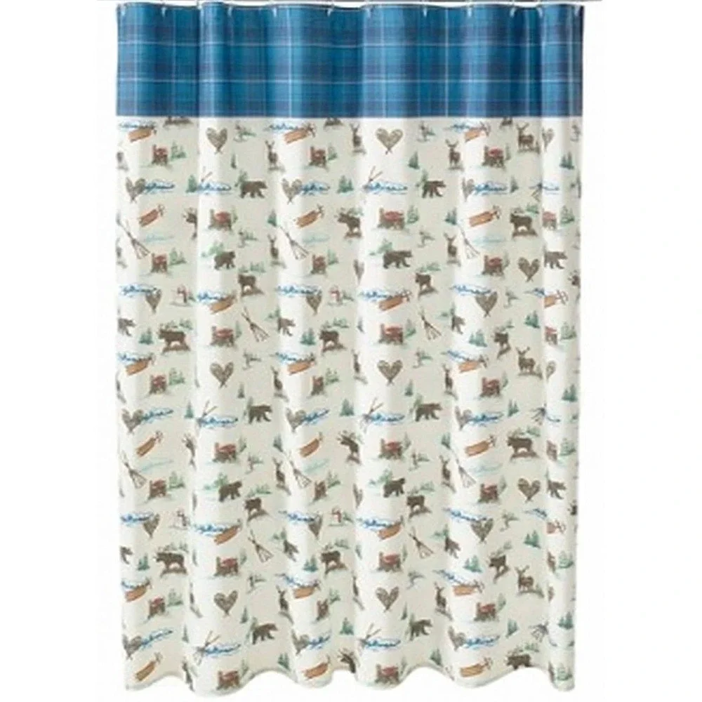 St Nicholas Square Christmas Cabin Deer Bear & Snowman Shower Curtain Holiday